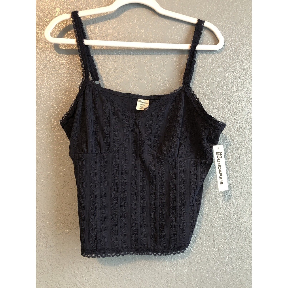 No Boundries Womens Cami XXL Dark Navy Lace Trim Adjustable Straps Sexy Cropped